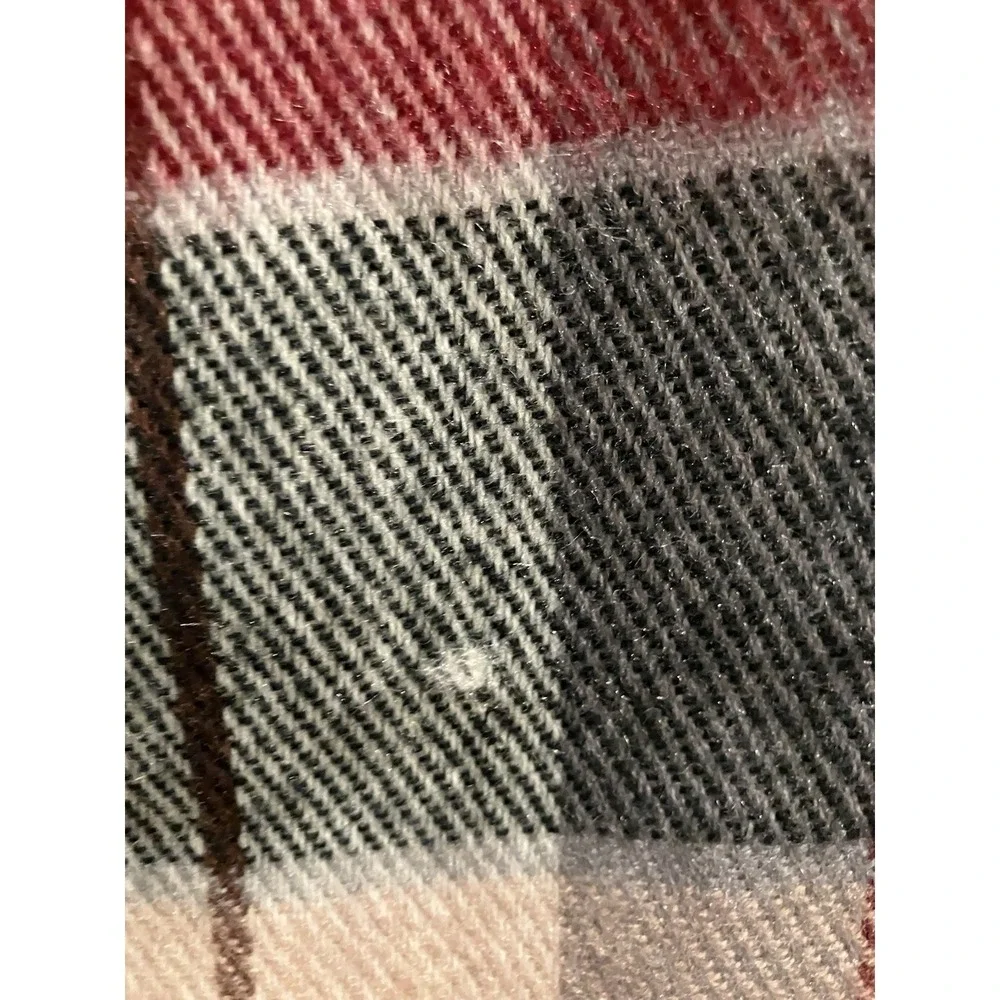 Pierre Cardin Plaid Scarf Red Grey Beige Orlon Acrylic Fringe Trim Vintage Style
